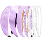 VELSCRUN Headbands for Women 7 Pcs Different Bright Purple Knotted Solid Pearl Head Bands Non Slip Hair Band for Womens Gilrs Thin Thick Short Hair Fashion Accessories