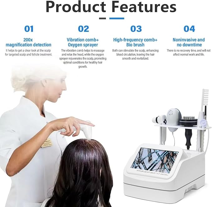 5 in 1 Skin Scalp Detector, Skin Diagnosis Hair Analyzer, Scalp Hair Follicle Detector with 4 Spectral Detection, 200 Times Magnification, for Home, Beauty Salon Spa