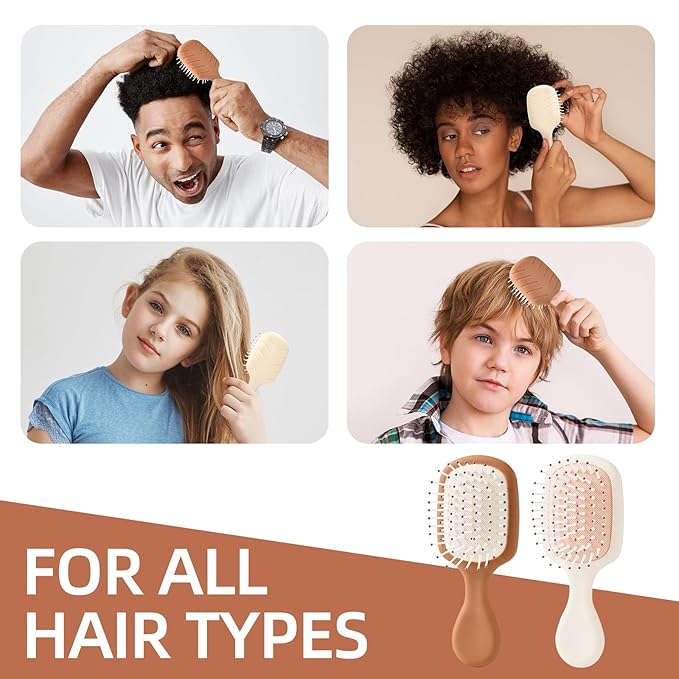 Mini Hair Bursh for Women Men and Kids, Protable Travel Size Hair Brush for Pockets Purses, Mini Detangler Brush for All Hair Types, Small Paddle Brush for Detangling (Beige)
