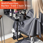 Modern Salon Chair Tray, 360 Rotatable Metal, Black, Depth: 17.7 inches, Width: 28.3 inches, Height: 23.6 inches, Adjustable Height, Foldable Arm Rest, Hair Styling, Beauty Services