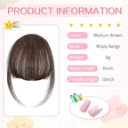 Clip in Bangs 100% Real Human Hair, Wispy Bangs Hair Clip, Fake Bang Fringe with Temples Hairpieces for Women Daily Wear (Medium Brown, Wispy Bangs)