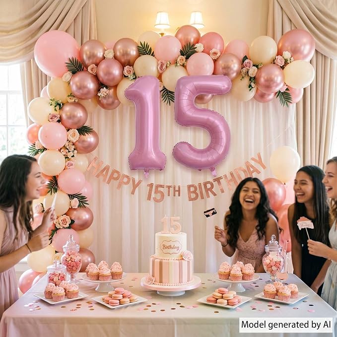 Pearlescent Pink Number 15 Balloon 40 Inch, Shiny Foil - Image 6