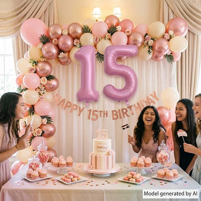 Pearlescent Pink Number 15 Balloon 40 Inch, Shiny Foil - Image 6