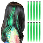 Green Hair Extensions Clip in, 22 Inch 10 Pcs Long Straight Colored, for Kids Girls Women Highlight Party, Synthetic