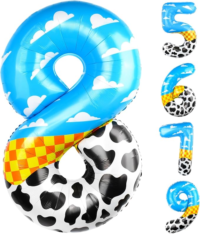 40 Inch 8 Number Balloon Blue Clouds Cartoon Story Balloons Toy Inspired Story by AXBMM