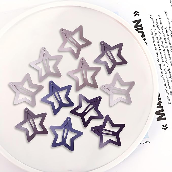 30 Pcs Metal Star Hair Clips 2000s Y2K Snap Barrettes 1.25 In Non Slip Star Hair Accessories for Women,Matte Multiple Purple