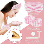 Face Wash Headband and Wristband Set - Microfiber Wristbands with Holder for Face Washing, Spa, Absorbent Wrist Scrunchies