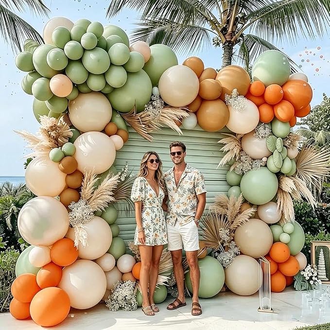 Dusty Green Orange Balloon Garland Double Stuffed Blush Brown Nude Balloon Arch - Image 7