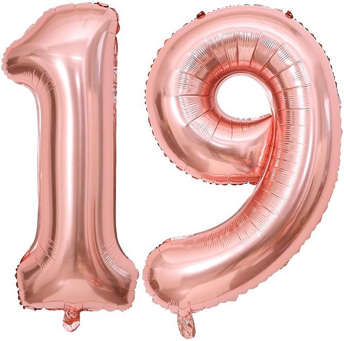 Rose Gold 19 Number Balloons, 40 Inch Giant Number 19 Balloons Foil Mylar by Lovoir
