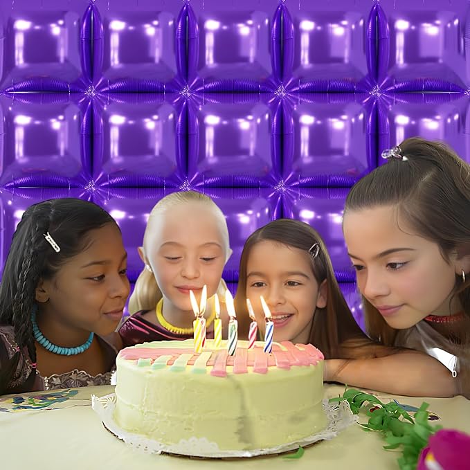 NISOCY 25PCS Metallic Purple Square Foil Balloons Wall Backdrop | Double Sided - Image 7