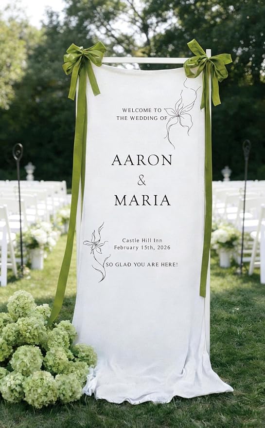 Wedding Welcome Sign Banner Personalized Custom Name Linen Fabric Wedding - Image 2