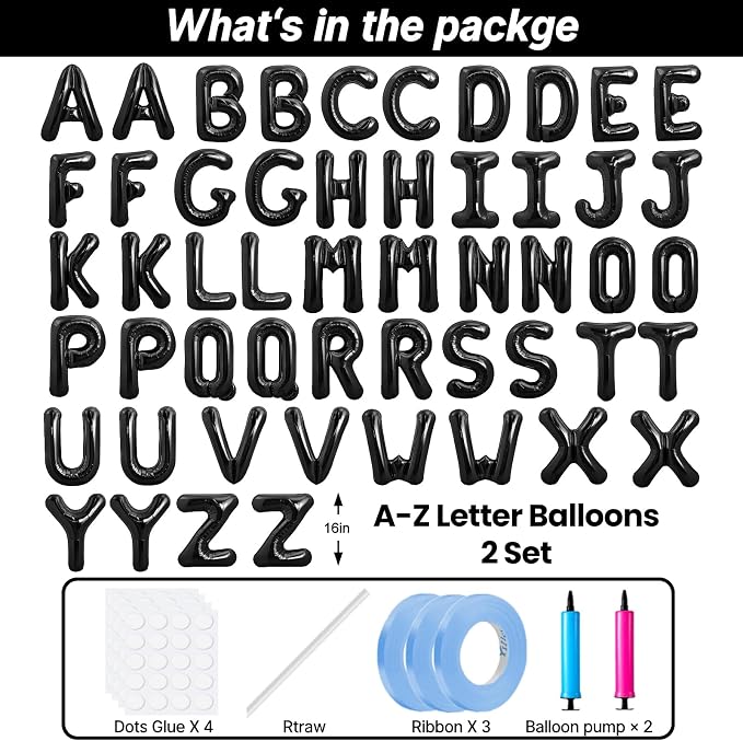LIOZEOKUN Letter Balloons 16 Inch Alphabet A-Z Mylar Foil Balloons 2 Set - Image 2