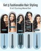 Waver Curling Iron Wand - BESTOPE PRO 5 in 1 Curling Wand Set with 3 Barrel Hair Crimper for Women, Fast Heating Crimper Wand Curler in All Hair Type - Green