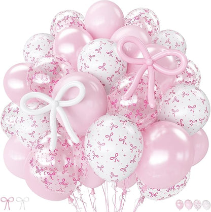 Pink Bow Balloons, 12Inch Transparent Bowknot Print Helium Balloon by TAOYE