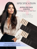 DOORES Invisi Edge Tape in Hair Extensions Human Hair, Natural Black 10 Injection Tape-ins with 10 Classic Tape-ins 50g 22 Inch, Injection Tape in Extensions Virgin Human