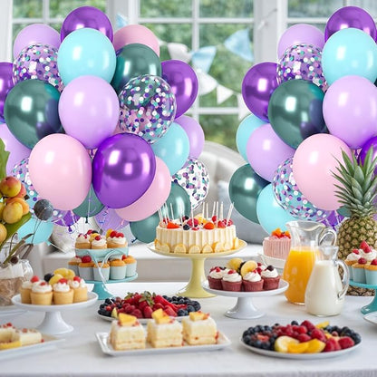 Paready Mermaid Balloons Set, 12Inch Pink Purple Balloon Purple Teal Blue - Image 6