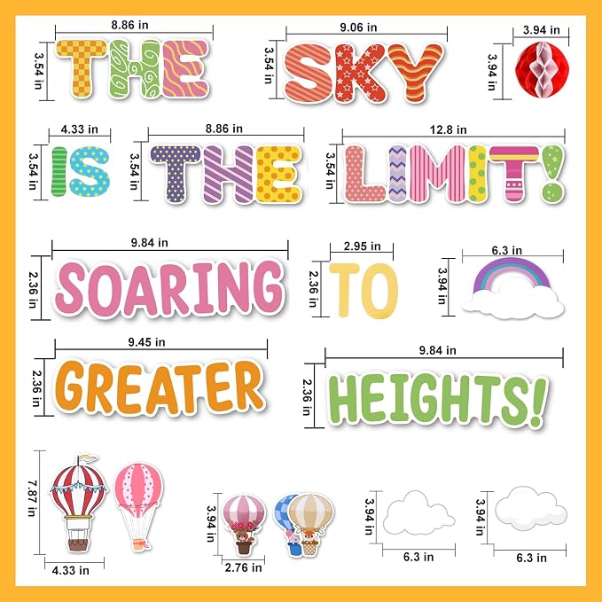 55 PCS 3D Honeycomb Hot Air Balloon Bulletin Board Decor, Classroom Wall Cutouts - Image 2