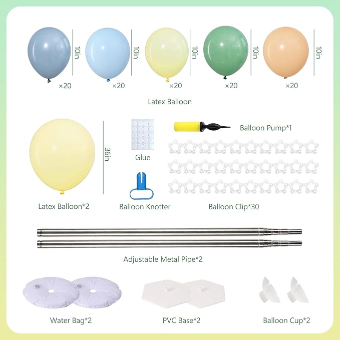 Zyloons Sage Green Dusty Blue Balloon Column Stand Set of 2, Balloon Towers | - Image 2