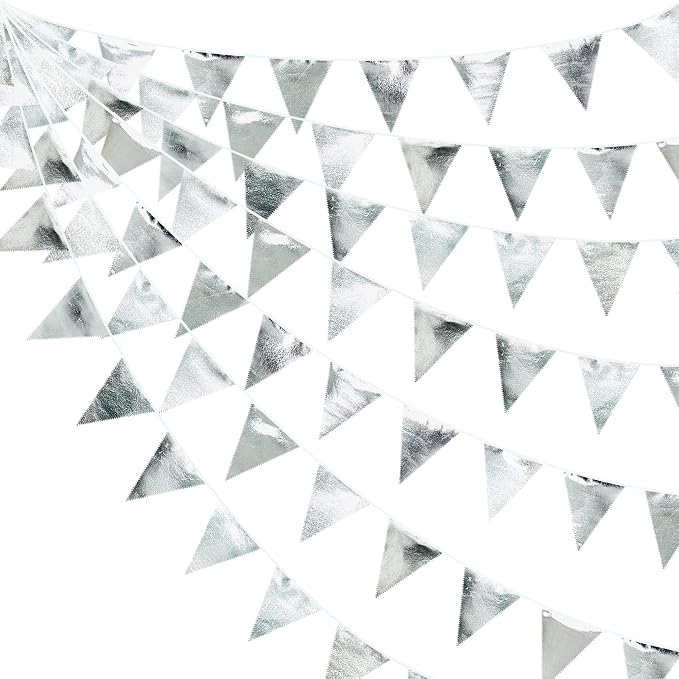 Silver Party Decorations Metallic Fabric Triangle Pennant Banner Silver Flag by pinkblume