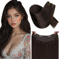 RUNATURE 20 Inch Wire Hair Extensions Real Human Hair, Invisible Wire Hair Extensions Brown 100g One Piece, Remy Soft Silky Hair, Easy to Install with Adjustable Transparent Fish Line #2 Dark Brown