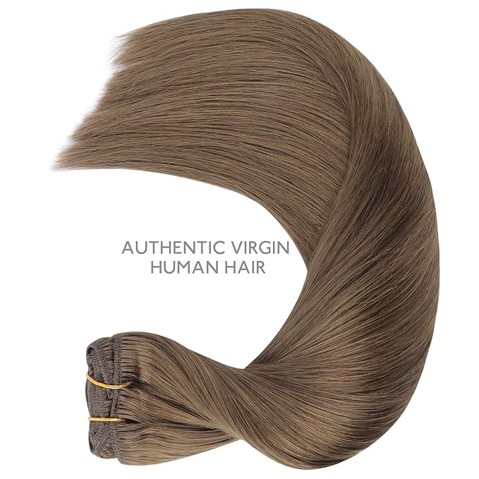 WENNALIFE Clip in Hair Extensions Real Human Hair, 24 Inch 120g 7pcs Human Hair Extensions Clip In Human Hair, Light Ash Brown Hair Extensions Clip In Real Hair Coloured Remy Human Hair Extensions