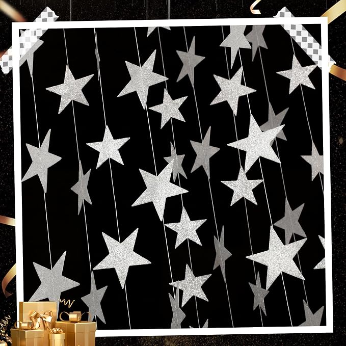 Spakon 65 Feet Glitter Star Paper Garland Banner Hanging Decoration Star - Image 4