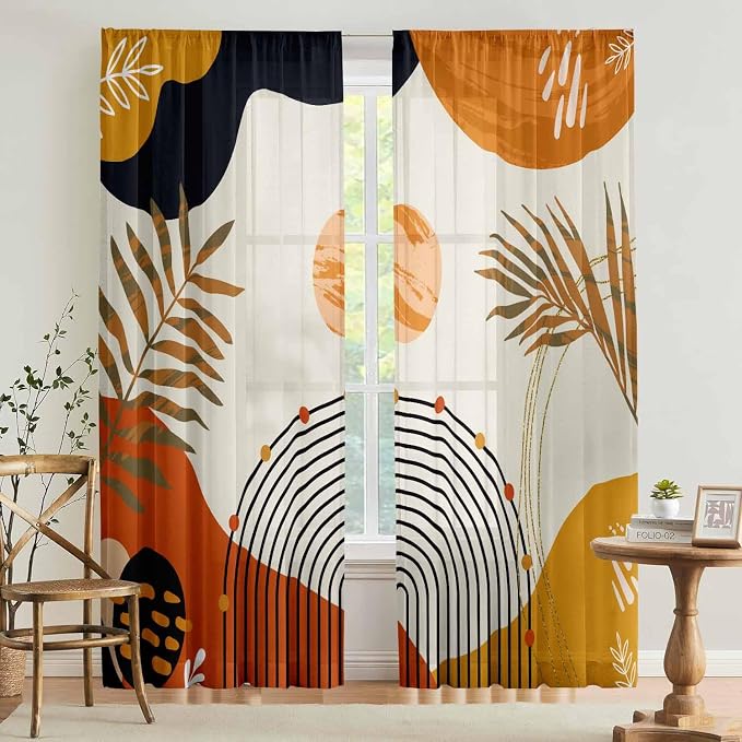 Colorful Boho Curtains Mid Century Modern Semi Sheer Curtains 52X96 Inch - Image 5