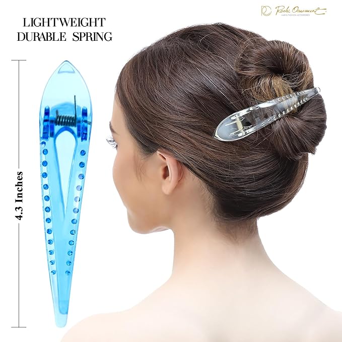 RC ROCHE 6 Pcs Duck Bill Alligator Hair Clips for Women Sectioning Flat Claw Long Thick Hair Inner Teeth Curved Styling Jaw Strong Secure Grip Salon, Medium Transparent