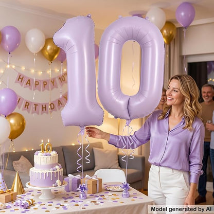 40" Pastel Purple Foil Number 10 Balloon - Image 3