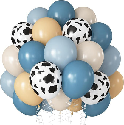Dusty Blue White Cow Print Balloons 12inch Cowboy Rodeo Birthday Decoration | by Paeyeq