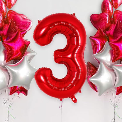 Red Number 3 Balloon 40 Inch, Big Large Foil Helium Number Balloons, Jumbo - Image 2