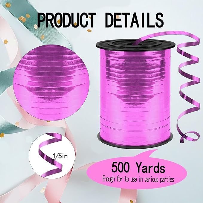 500 Yards Curling Ribbon, 1/5 Inch Shiny Pink Ribbon, Balloon String, Party - Image 2