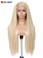 WIGNEE 13x6 Synthetic Lace Front Wig 28" Blonde Wig Pre-Plucked Handmade Lace Front Wigs with Kanekalon Futura Hair Voluminous Long Straight Synthetic Wigs for Daily Party Use