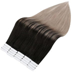 Full Shine Balayage Tape in Hair Extensions Human Hair 22Inch Color 1B Off Black Fading to Ash Blonde 18 Seamless Skin Weft Human Hair Tape in Extensions 50 Gram 20 Pcs Remy Hair Extensions Tape ins