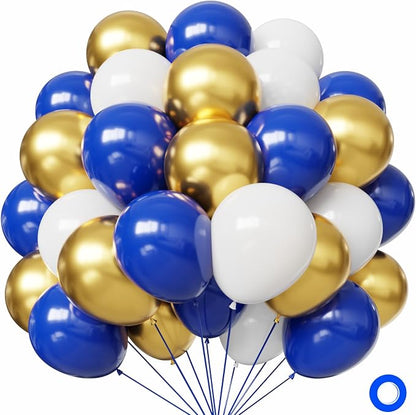 Blue and Gold Balloons, 12 Inch Blue and White Balloons by Hiquaty