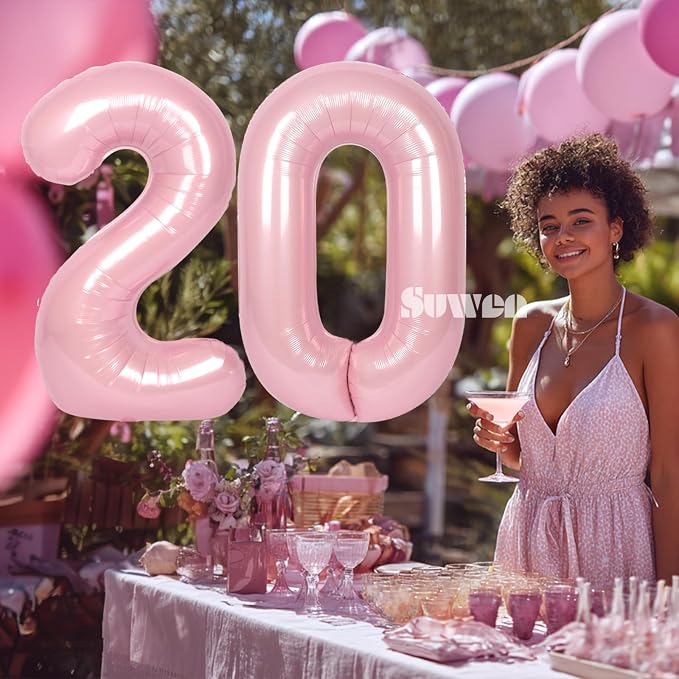 SUWEN 40 Inch Pink Large 20 Number Balloons Big Foil Helium Number Balloons 0-9 - Image 2