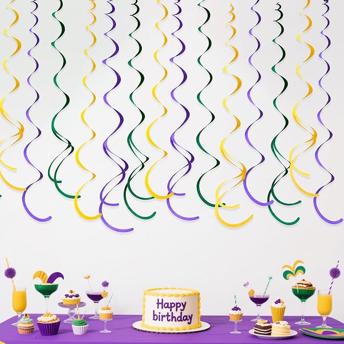 36 Pcs Green Yellow Purple Hanging Swirl Decorations Felt Swirl Streamer Spiral - Image 7