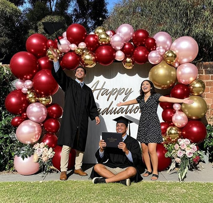 Burgundy Pink Balloon Arch Kit, Double Stuffed Ruby Red Pearl Pink Gold Balloon - Image 8