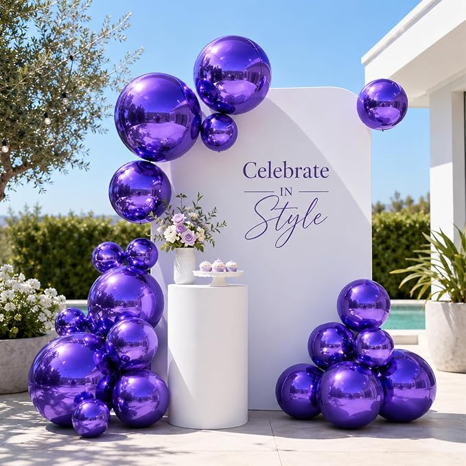 15 Pcs Dark Purple Round Foil Balloons, 22/15/10 Inch 4D Ball Balloons Dark - Image 7