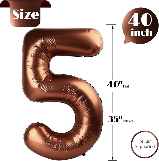 Coffee Brown Number 5 Balloon 40 Inch - Image 5