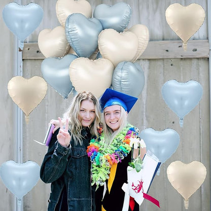 Blue White Heart Balloons, 18 Inch Baby Blue Cream Foil Heart Balloons - Image 6
