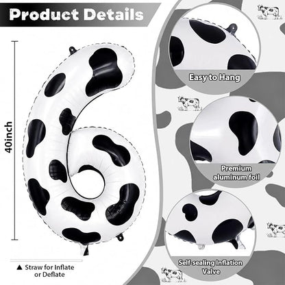 Cow Print Number Balloons 6, 40inch Large Farm Digital 6 Foil Helium Balloon - Image 2