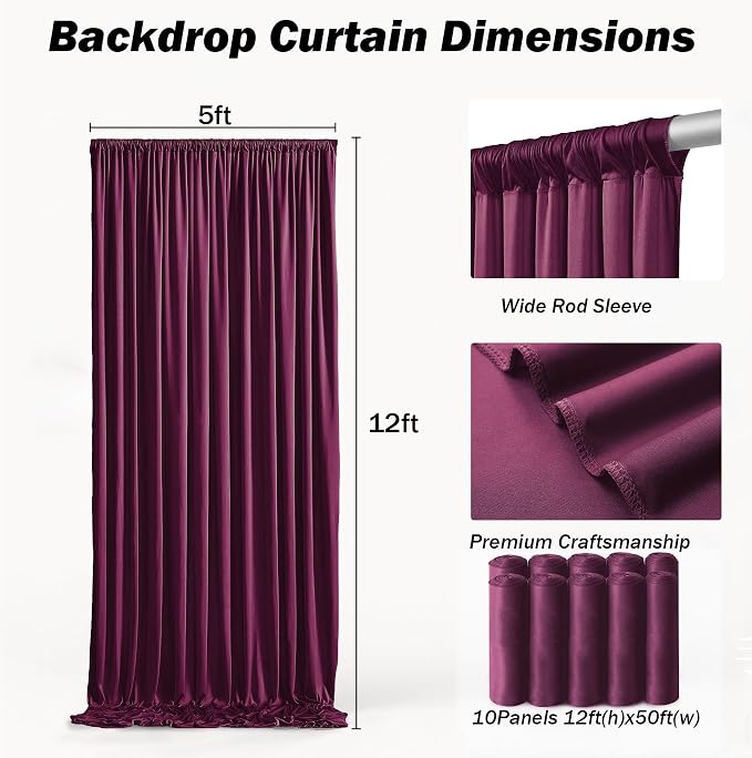 50ft×12ft Burgundy Backdrop Curtains - Image 5
