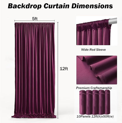 50ft×12ft Burgundy Backdrop Curtains - Image 5