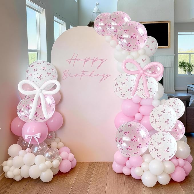 Pink Bow Balloons, 12Inch Transparent Bowknot Print Helium Balloon - Image 3