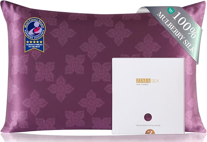 ZIMASILK 100% Pure Mulberry Silk Pillowcase for Hair and Skin Health, Soft and Smooth, Both Sides Premium Grade 6A Silk, 600 Thread Count, with Hidden Zipper, 1pc (Standard 20"x26", Dark Mauve)
