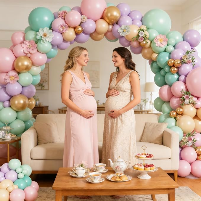 Pastel Green Pink and Purple Balloon Arch Garland Kit，164Pcs tea party - Image 6