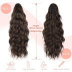 Claw Clip Ponytail Extension 18 Inch Curly Wavy Ponytail Extension Jaw Clip on Pony Tails Hairpiece for Women Fluffy Natural Synthetic for Daily Use (Dark Chestnut Brown)