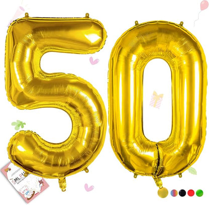 40 Inch Gold Number 50 Balloons, 50th Birthday Party Decorations | Large Self by Smlpuame