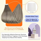 Full Shine Tape Ins Human Hair Extensions Color 7 Fading to 1000 Ice Blonde and 7 Ash Brown Hair Extensions Real Human Hair Seamless Tape in Extensions 50grams Human Hair 14 Inch 20PCS for Party